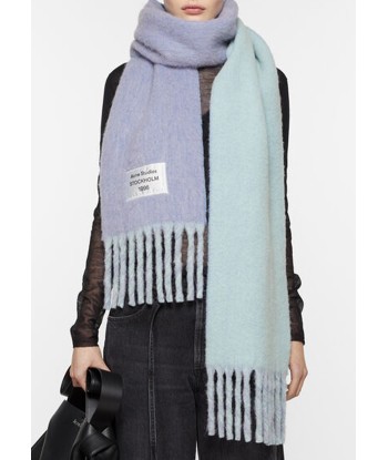 ACNE STUDIOS - FRINGED SCARF LOGO LABEL BLUE/LIGHT BLUE pas cher chine