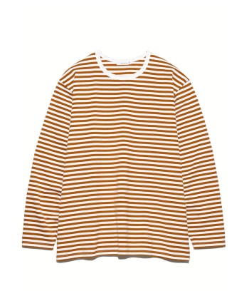 NANAMICA - COOLMAX STRIPE JERSEY L/S TEE SUNSET ORANGE x WHITE Comparez et commandez 