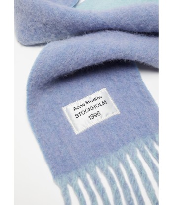 ACNE STUDIOS - FRINGED SCARF LOGO LABEL BLUE/LIGHT BLUE pas cher chine