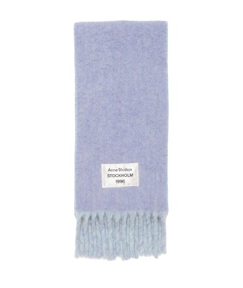 ACNE STUDIOS - FRINGED SCARF LOGO LABEL BLUE/LIGHT BLUE pas cher chine