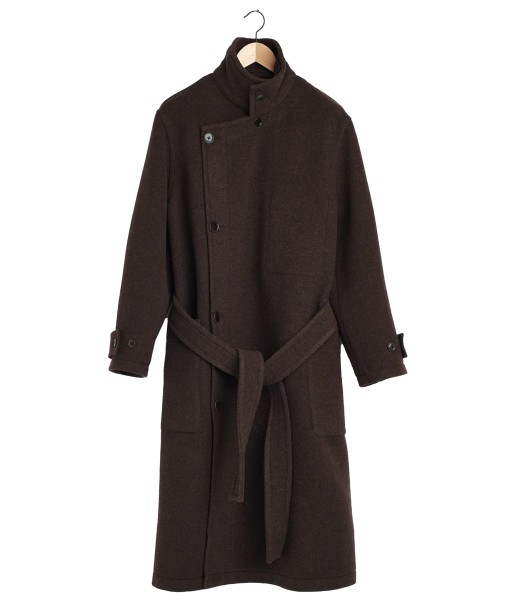 LEMAIRE - WRAP COAT WITH CONTRAST STITCH BROWN CHINE commande en ligne