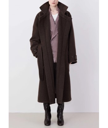 LEMAIRE - WRAP COAT WITH CONTRAST STITCH BROWN CHINE commande en ligne