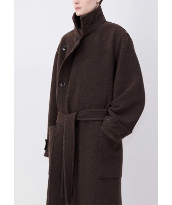 LEMAIRE - WRAP COAT WITH CONTRAST STITCH BROWN CHINE commande en ligne