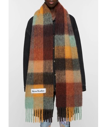 ACNE STUDIOS - MOHAIR CHECKED SCARF CHESTNUT BROWN/YELLOW/GREEN s'inspire de l'anatomie humaine