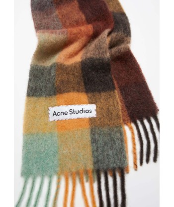 ACNE STUDIOS - MOHAIR CHECKED SCARF CHESTNUT BROWN/YELLOW/GREEN s'inspire de l'anatomie humaine