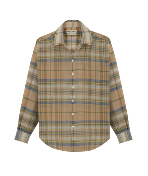 CAMISAS MANOLO -  CAMEL BLUE/GREEN/WHITE CHECKS NORMAL SHIRT de France