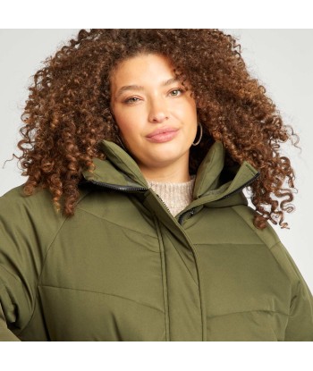 Long warm hooded padded coat KHAKI Véritable concentré