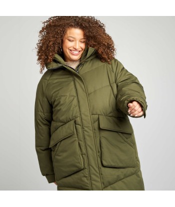 Long warm hooded padded coat KHAKI Véritable concentré