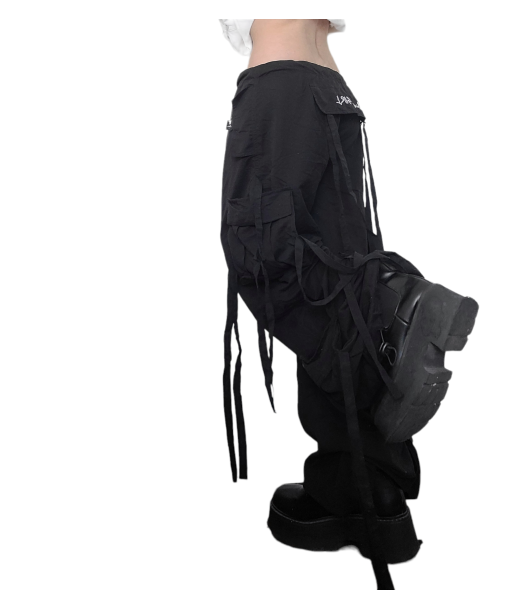 90s black parachute pants prix