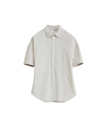 LEMAIRE - SHORT SLEEVE FITTED SHIRT MASTIC / NAVY / WHITE la chaussure