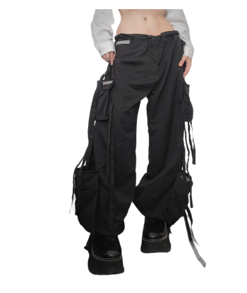 90s black parachute pants pas cheres