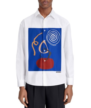 JACQUEMUS - LA CHEMISE SIMON WHITE/NAVY ARTY PAINTING de pas cher