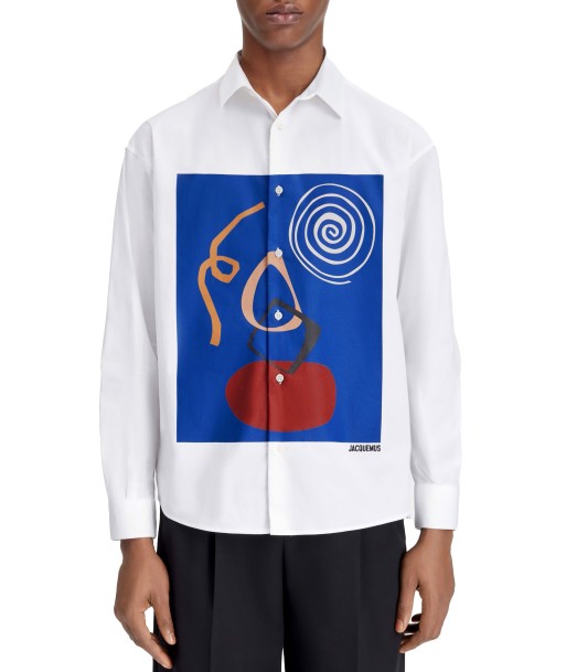 JACQUEMUS - LA CHEMISE SIMON WHITE/NAVY ARTY PAINTING de pas cher