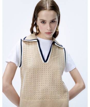 Pull Sans Manche Tricot Ajouré (S24 / FEMME / Beige) Comparez plus de prix