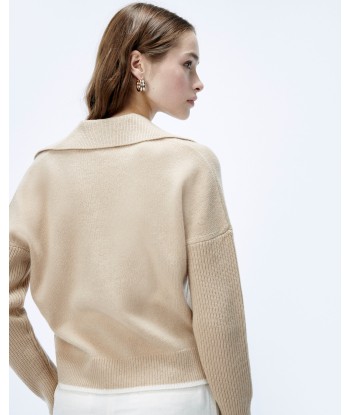 Pull Col Polo Bicolore (S24 / FEMME / Beige) pas cher 