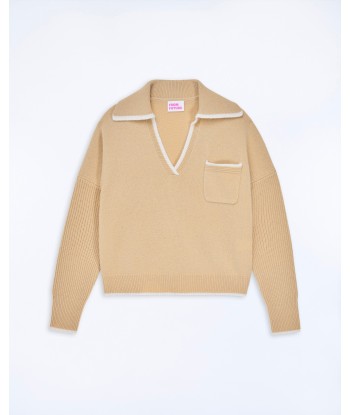 Pull Col Polo Bicolore (S24 / FEMME / Beige) pas cher 