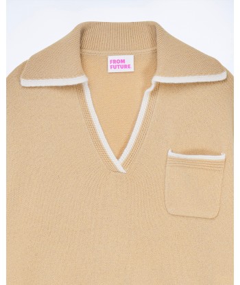 Pull Col Polo Bicolore (S24 / FEMME / Beige) pas cher 