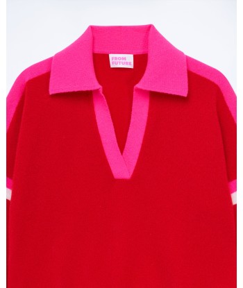 Pull Col Polo Tricolore (S24 / FEMME / Perfect Red) Fin de série