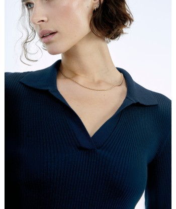 Pull Col Polo à Côtes Bijou (S24 / FEMME / Navy) brillant des détails fins