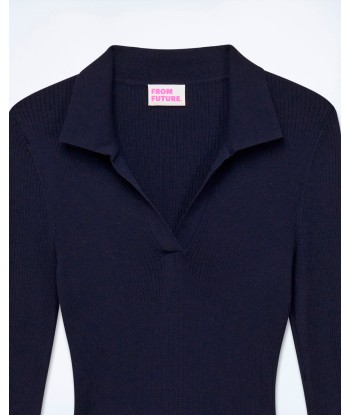 Pull Col Polo à Côtes Bijou (S24 / FEMME / Navy) brillant des détails fins