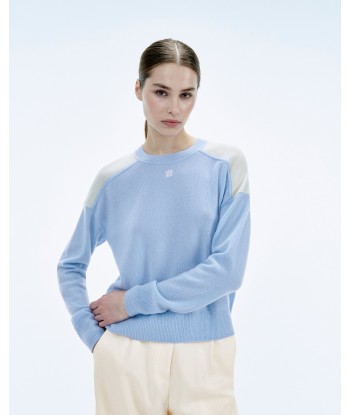 Pull Col Rond Bicolore et Broderie (S24 / FEMME / Baby Blue) À commander