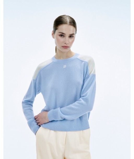 Pull Col Rond Bicolore et Broderie (S24 / FEMME / Baby Blue) À commander