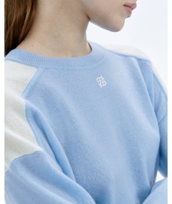 Pull Col Rond Bicolore et Broderie (S24 / FEMME / Baby Blue) À commander