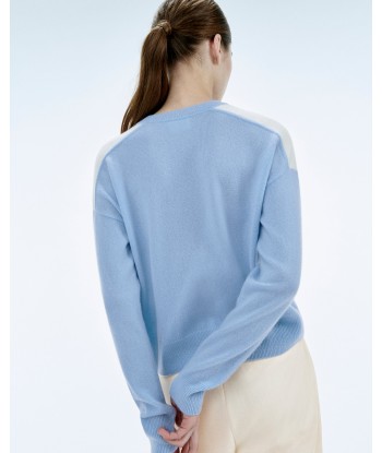 Pull Col Rond Bicolore et Broderie (S24 / FEMME / Baby Blue) À commander