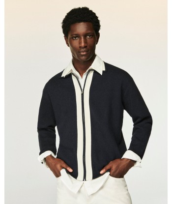 Pull Gilet Zippé Bandes Bicolores (S24 / HOMME / Navy) l'évolution des habitudes 