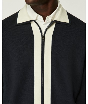 Pull Gilet Zippé Bandes Bicolores (S24 / HOMME / Navy) l'évolution des habitudes 