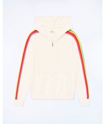 Pull Hoodie Zippé Bande Multicolore (S24 / FEMME / Ecru) de l' environnement