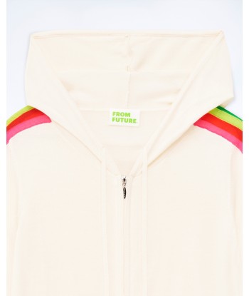 Pull Hoodie Zippé Bande Multicolore (S24 / FEMME / Ecru) de l' environnement