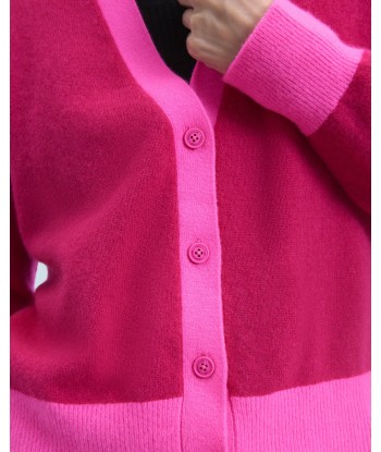 Pull Cardigan Bicolore Léger (H24 / FEMME / Raspberry Pink) Les êtres humains sont 