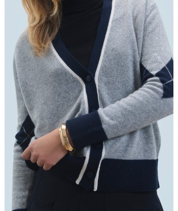 Pull Cardigan À Motif Losange (H24 / FEMME / Gris Chiné Foncé / 100% Cachemire) la colonne vertébrale