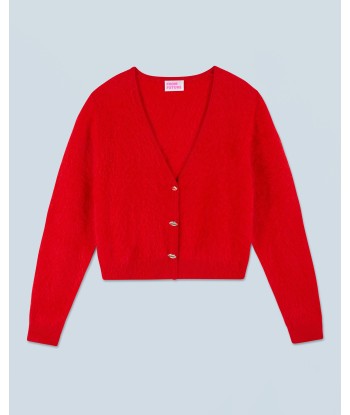 Pull Cardigan en Cachemire Brossé Boutons Bijoux (H24 / FEMME / Hot Red) destockage