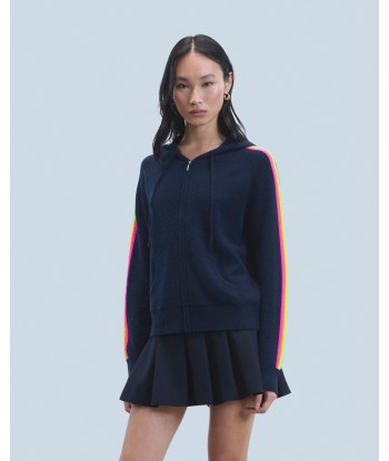 Pull Hoodie Bandes Manches Multicolore Léger (H24 / FEMME / Navy) en ligne