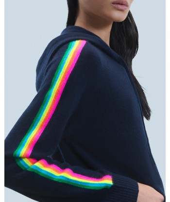 Pull Hoodie Bandes Manches Multicolore Léger (H24 / FEMME / Navy) en ligne