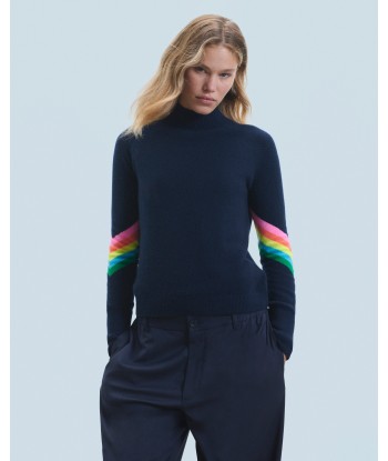 Pull Col Montant Bandes Manches Multicolore Léger (H24 / FEMME / Navy) livraison et retour toujours gratuits