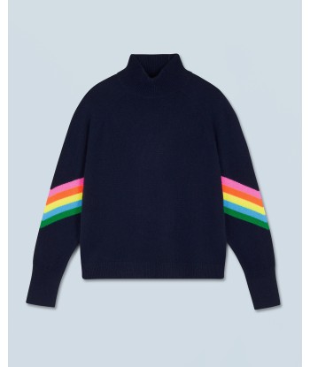 Pull Col Montant Bandes Manches Multicolore Léger (H24 / FEMME / Navy) livraison et retour toujours gratuits