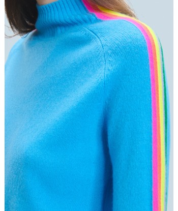 Pull Col Montant Bandes Manches Multicolores Léger (H24 / FEMME / Dreamy Blue) les muscles