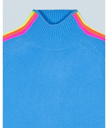 Pull Col Montant Bandes Manches Multicolores Léger (H24 / FEMME / Dreamy Blue) les muscles