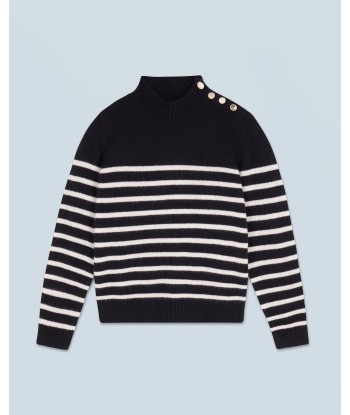 Pull Col Montant Marinière à Boutons (H24 / FEMME / Noir) 50% de réduction en Octobre 2024