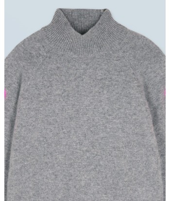 Pull Col Montant Manches Coeurs Léger (H24 / FEMME / Gris Chiné Foncé) destockage