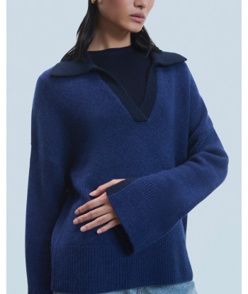 Pull Col Polo  (H24 / FEMME / Dark Blue Mouli / 100% Cachemire) en stock