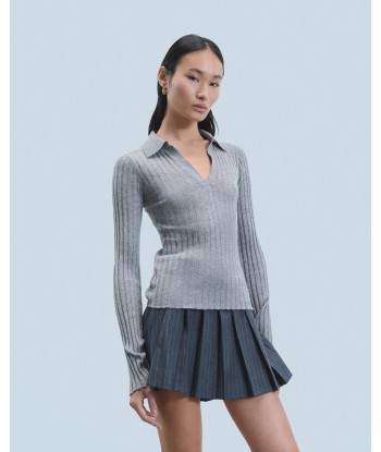 Pull Col Polo Seconde Peau (H24 / FEMME / Gris Chiné Foncé) 2024