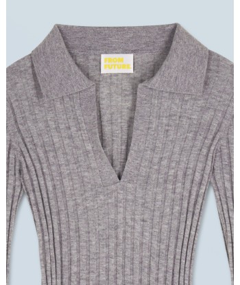 Pull Col Polo Seconde Peau (H24 / FEMME / Gris Chiné Foncé) 2024