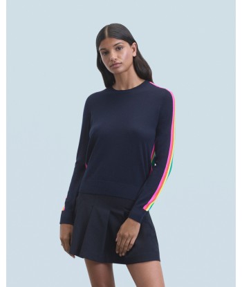 Pull Col Rond Bandes Manches Multicolore (H24 / FEMME / Navy / 100% Laine Mérinos RWS) Véritable concentré