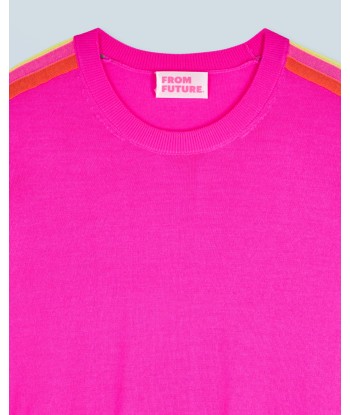 Pull Col Rond Bandes Manches Multicolore (H24 / FEMME / Utopic Pink / 100% Laine Mérinos RWS) basket pas cher