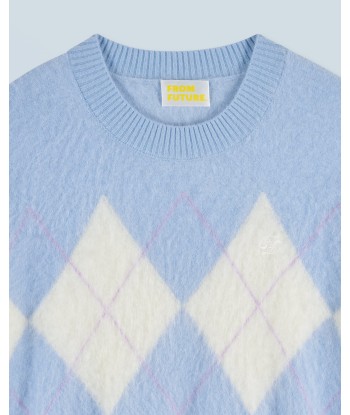 Pull Col Rond en Cachemire Brossé à Motif Losange (H24 / FEMME / Baby Blue) brillant des détails fins