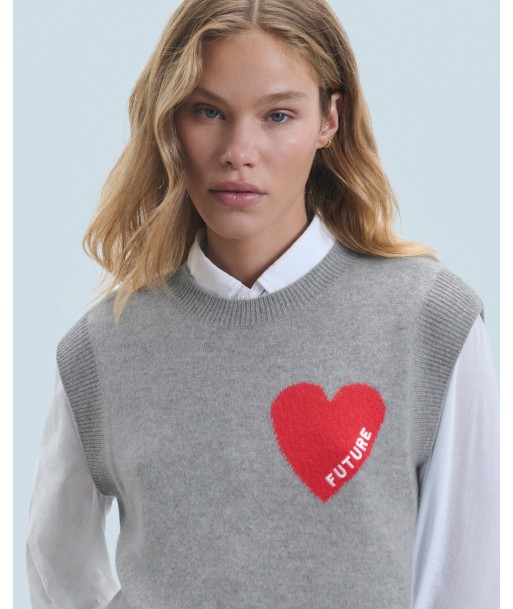 Pull Sans Manches Coeur Léger (H24 / FEMME / Gris Chiné Foncé) france